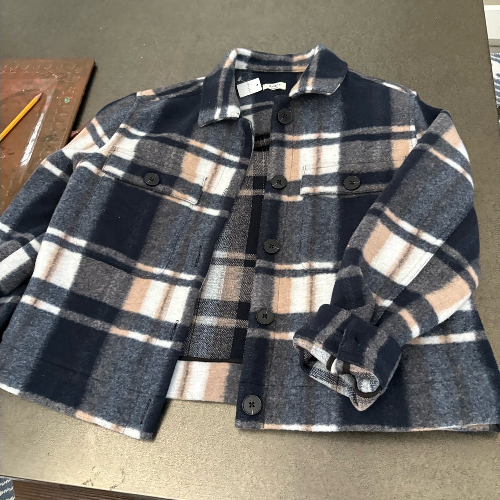 Plaid Wool Button-Up Jacket